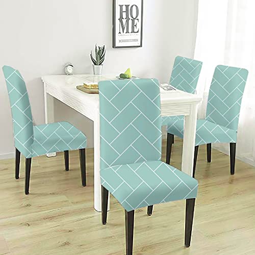HOTKEI Pack of 2 Pastal Green Brick Printed Elastic Stretchable Dining Table Chair Seat Cover Protector Slipcover for Dining Table Chair Cover Set of 2 Seater Polyester Blend