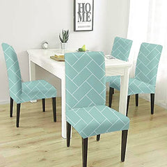 HOTKEI Pack of 1 Pastal Green Brick Printed Elastic Stretchable Dining Table Chair Seat Cover Protector Slipcover for Dining Table Chair Cover Set of 1 Seater Polyester Blend