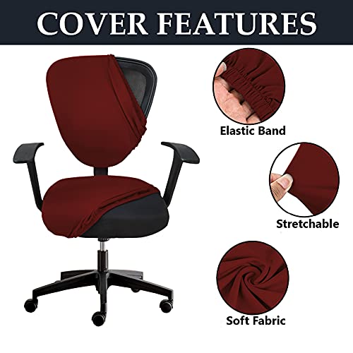HOTKEI Set of 6 (Only Chair Covers) Polycotton Stretchable Elastic Removable Washable Maroon Office Computer Executive Rotating Chair Seat Covers Slipcover Cushion Protector for Office Computer Chair
