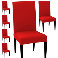 HOTKEI Pack of 6 Red Elastic Stretchable Dining Table Chair Seat Cover Protector Slipcover for Dining Table Chair Covers Stretchable 1 Piece Pack of 6 Seater, Polyester Blend