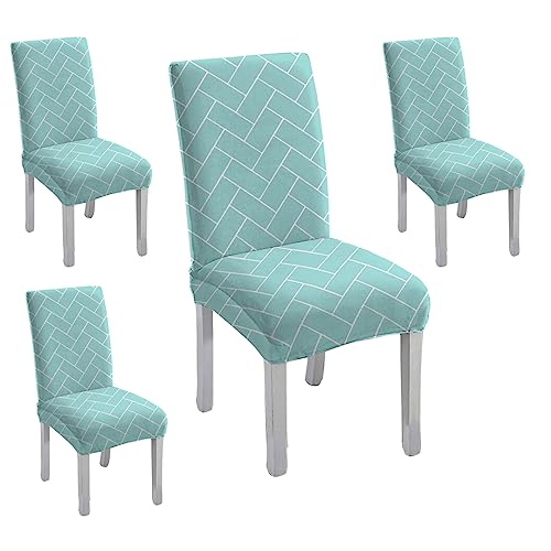 HOTKEI Pack of 4 Pastal Green Brick Printed Elastic Stretchable Dining Table Chair Seat Cover Protector Slipcover for Dining Table Chair Cover Set of 4 Seater, Polyester Blend