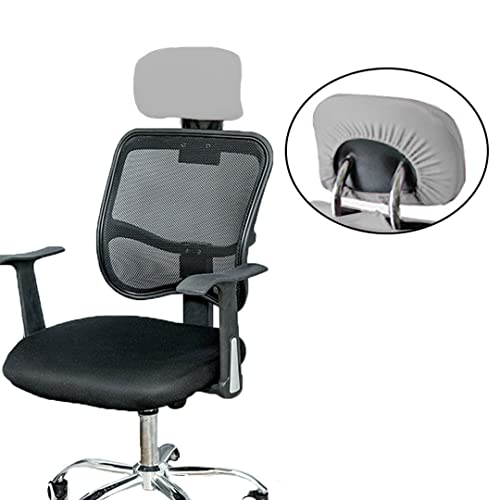 HOTKEI Light Grey Soft Polyester Office Chair Headrest Cover Elastic Removable Washable Stain Proof Computer Executive Rotating Chair Head Rest Slipcover Protector Covers for Office Chair