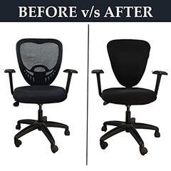 HOTKEI Set Of 6 (2 Piece Chair Cover) Polycotton Stretchable Elastic Removable Washable Black Office Computer Desk Executive Rotating Chair Seat Covers Slipcover Cushion Protector for Office Computer Chair