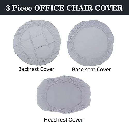 HOTKEI 2 Piece Light Grey Office Chair Cover with Headrest Cover Stretchable Removable Stain Proof Office Computer Desk Executive Rotating Chair Seat Covers Slipcover Protector for Office Chair