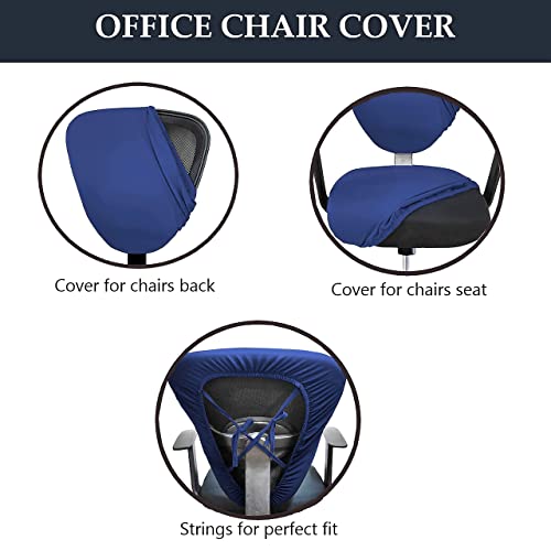 HOTKEI (Pack of 4 2 Piece Blue Office Chair Cover Stretchable Solid Elastic Removable Washable Office Computer Desk Executive Rotating Chair Seat Covers Slipcover Cushion Protector