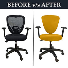 HOTKEI Set of 2 (Only Chair Covers) Polycotton Stretchable Elastic Removable Washable Mustard Office Computer Executive Rotating Chair Seat Covers Slipcover Cushion Protector for Office Computer Chair