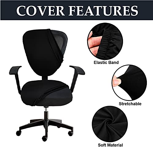 ITSPLEAZURE Black 2 Piece Office Chair Cover Pack of 1 Stretchable Elastic Polyester Removable Washable Office Computer Desk Executive Rotating Chair Seat Covers Slipcover Protector