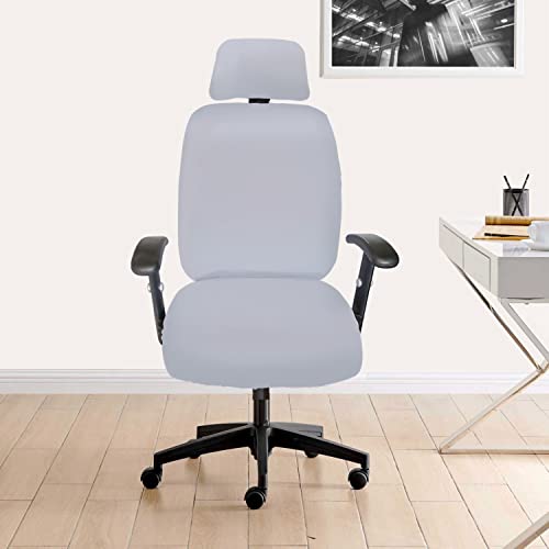 HOTKEI 2 Piece Light Grey Office Chair Cover with Headrest Cover Stretchable Removable Stain Proof Office Computer Desk Executive Rotating Chair Seat Covers Slipcover Protector for Office Chair