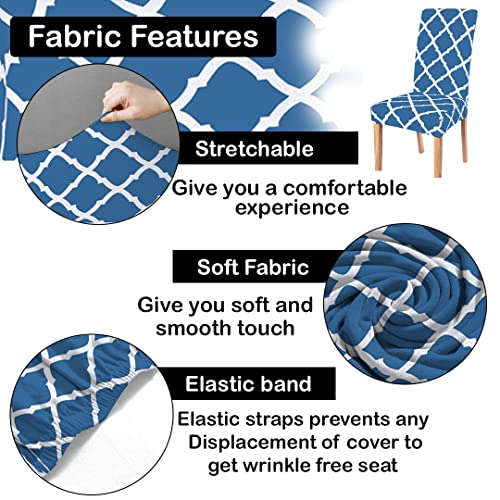 HOTKEI Pack of 4 Blue Diamond Print Elastic Stretchable Dining Table Chair Seat Cover Protector Slipcover for Dining Table Chair Covers Stretchable 1 Piece Pack of 4 Seater, Polyester