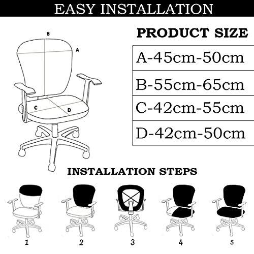 HOTKEI Set Of 6 (2 Piece Chair Cover) Polycotton Stretchable Elastic Removable Washable Black Office Computer Desk Executive Rotating Chair Seat Covers Slipcover Cushion Protector for Office Computer Chair