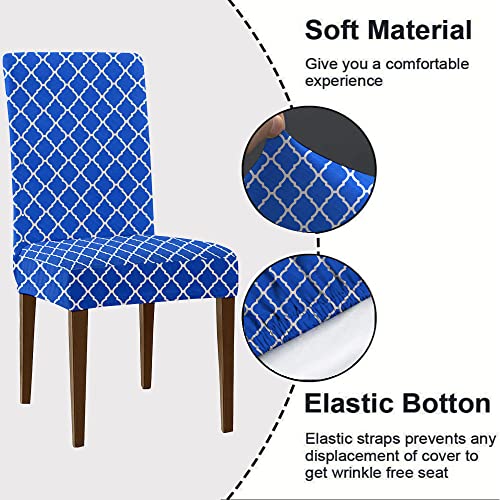 HOTKEI Pack of 4 Blue Diamond Printed Elastic Stretchable Dining Table Chair Cover Seat Cover Protector Slipcover for Dining Table Chair Covers Stretchable 1 Piece Set of 4 Seater