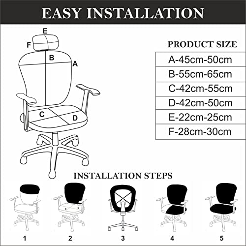 HOTKEI 2 Piece Light Grey Office Chair Cover with Headrest Cover Stretchable Removable Stain Proof Office Computer Desk Executive Rotating Chair Seat Covers Slipcover Protector for Office Chair