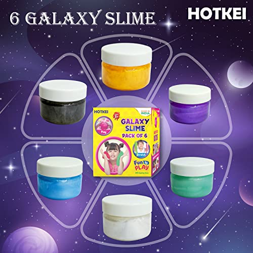 HOTKEI (Pack of 6 Galaxy Slime) Multicolor Fruit Scented Metallic DIY Magic Toy Slimy Glitter Slime Clay Gel Jelly Putty Set kit Toys for Boys Girls Kids Slime – 50 gm