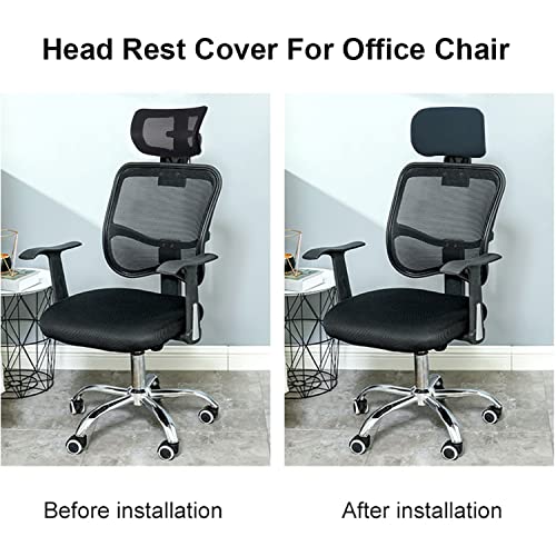 HOTKEI Dark Grey Soft Polyester Office Chair Headrest Cover Elastic Removable Washable Stain Proof Computer Executive Rotating Chair Head Rest Slipcover Protector Covers for Office Chair