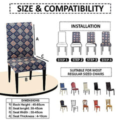 HOTKEI Pack of 4 Grey Geometric Print Dining Table Chair Cover Stretchable Slipcover Seat Protector Removable 1pc Polycotton Dining Chairs Covers for Home Hotel Dining Table Chairs