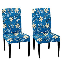 HOTKEI Pack of 2 Airforce Blue Floral Print Dining Table Chair Cover Stretchable Slipcover Seat Protector Removable 1pc Polycotton Dining Chairs Covers for Home Hotel Dining Table Chairs