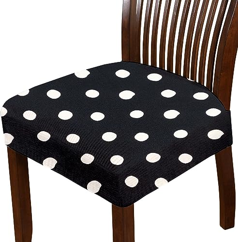 HOTKEI Pack of 4 Polka Dot Dining Chair Seat Cover Elastic Magic Chair Cover Stretchable Protector Slipcover for Dining Table Chair Cover Set of 4 Seater