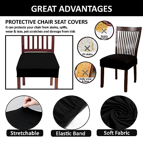 HOTKEI Pack of 2 Black Dining Chair Seat Cover Elastic Magic Chair Cover Stretchable Protector Slipcover for Dining Table Chair Cover Set of 2 Seater