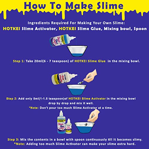 HOTKEI (Make 20+ slimes) Multicolor DIY Toy Slimy Slime Activator Glue Gel Jelly Putty Making Maker kit Set Toy for Boys Girls Kids Slime Activator Making Kit | 4 Colored Scented Glue| 1 Activator