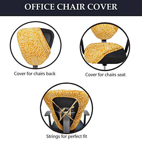 HOTKEI 2Pcs Chair Cover Pack of 4 Yellow Abstract Print Stretchable Elastic Removable Washable Office chair cover Desk Executive Rotating Chair Seat Cover Slipcover Protector for Office Computer Chair