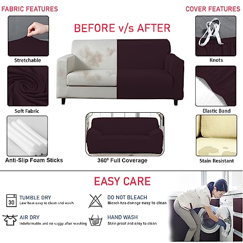 HOTKEI 3 Seater Wine Polycotton Big Universal Non-Slip Elastic Stretchable Sofa Set Cover Protector for 3 Seater Sofa seat Stretchable Cloth Full Covers