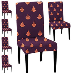 HOTKEI Pack of 6 Wine Leaf Print Elastic Stretchable Dining Table Chair Seat Cover Protector Slipcover for Dining Table Chair Cover Set of 6 Seater ,Polyester Blend