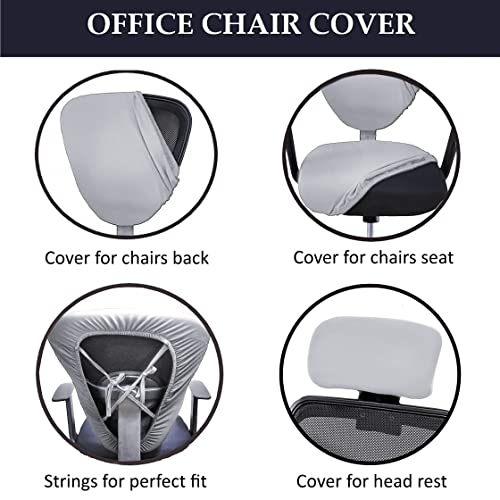 HOTKEI 2 Piece Light Grey Office Chair Cover with Headrest Cover Stretchable Removable Stain Proof Office Computer Desk Executive Rotating Chair Seat Covers Slipcover Protector for Office Chair