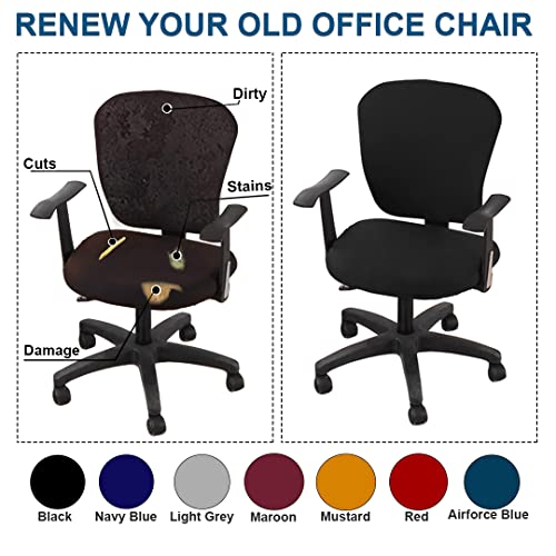 ITSPLEAZURE Black 2 Piece Office Chair Cover Pack of 1 Stretchable Elastic Polyester Removable Washable Office Computer Desk Executive Rotating Chair Seat Covers Slipcover Protector