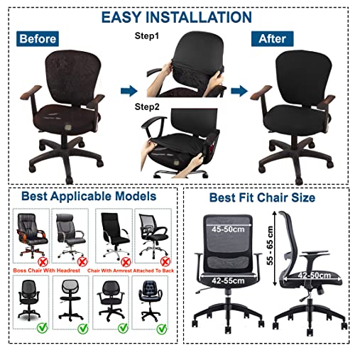 ITSPLEAZURE 2 Piece Office Chair Cover Pack of 4 Stretchable Solid Elastic Removable Washable Black Office Computer Desk Executive Rotating Chair Seat Cover Slipcover Cushion Protector Polyester Blend