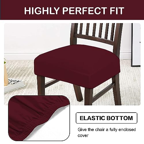 HOTKEI Pack of 6 Maroon Dining Chair Seat Cover Elastic Stretchable Protector Slipcover for Dining Table Chair Cover Set of 6 Seater