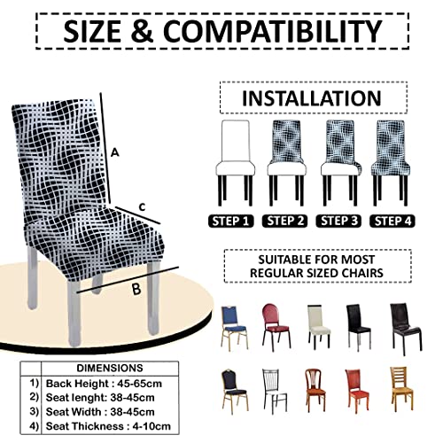 HOTKEI Polycotton Removable Stretchable Graphic Printed Dining Table Chair Cover (Black and White, Medium)