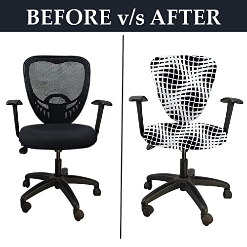 HOTKEI (2 Piece Chair Cover-Pack of 4 Abstract Print Stretchable Elastic Removable Washable Office Computer Desk Executive Rotating Chair Seat Covers Slipcover Protector for Office Computer Chair