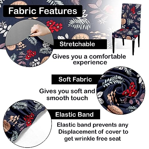 HOTKEI Pack of 2 Navy Blue Floral Print Dining Table Chair Cover Stretchable Slipcover Seat Protector Removable 1pc Polycotton Dining Chairs Covers for Home Hotel Dining Table Chairs