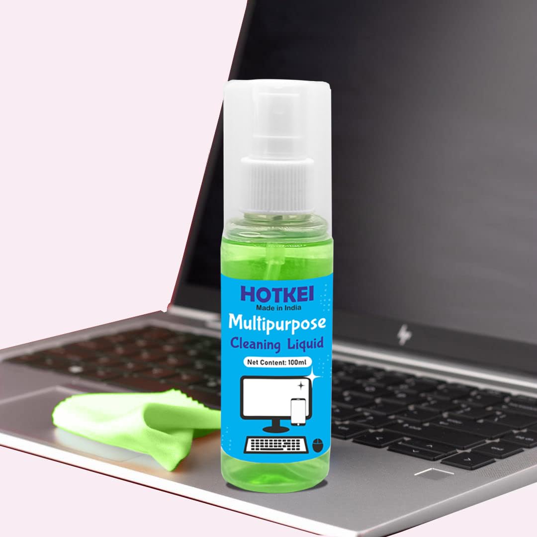 HOTKEI 100ml Scented Laptop Screen Cleaner Cleaning Liquid Spray kit for Laptop PC Computer Tablet Smart Phone Screen Digital Camera Lens Binoculars (Laptop Cleaning Liquid with Soft Micro Fiber Cloth)