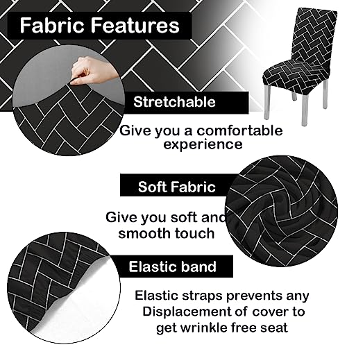 HOTKEI Pack of 2 Black Brick Print Elastic Stretchable Dining Table Chair Cover Seat Cover Protector Slipcover for Dining Table Chair Covers Stretchable 1 Piece Set of 2 Seater