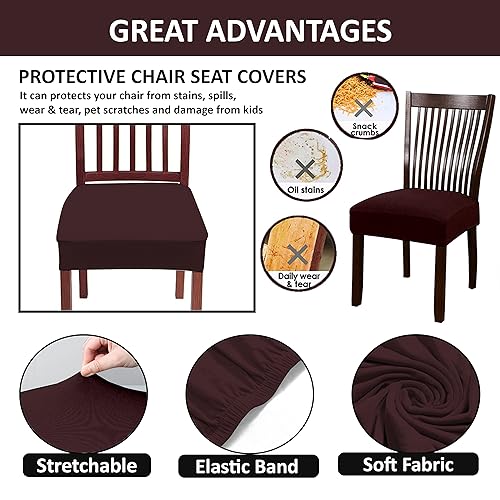 HOTKEI Pack of 6 Wine Dining Chair Seat Cover Elastic Stretchable Protector Slipcover for Dining Table Chair Cover Set of 6 Seater