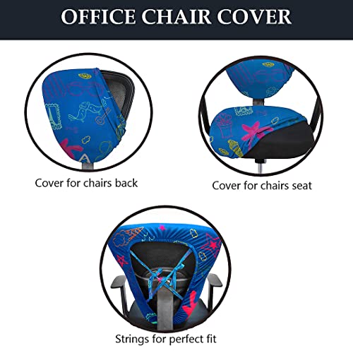 HOTKEI (2 Piece Chair Cover-Pack of 4 Cupcake Print Blue Stretchable Elastic Removable Washable Office Computer Desk Executive Rotating Chair Seat Covers Slipcover Protector for Office Computer Chair