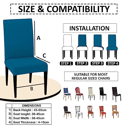 HOTKEI (Pack of 2 Airforce Blue Color Elastic Stretchable Dining Table Chair Seat Cover Protector Slipcover for Dining Table Chair Covers Stretchable 1 Piece Pack of 2 Seater, Polyester Blend