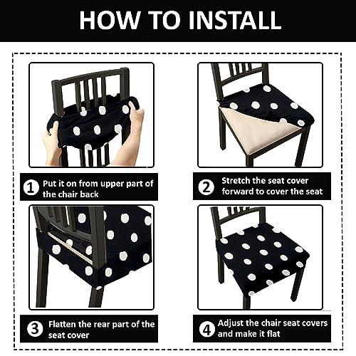 HOTKEI Pack of 4 Polka Dot Dining Chair Seat Cover Elastic Magic Chair Cover Stretchable Protector Slipcover for Dining Table Chair Cover Set of 4 Seater