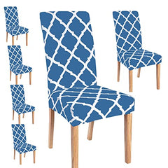 HOTKEI Pack of 6 Blue Diamond Print Elastic Stretchable Dining Table Chair Seat Cover Protector Slipcover for Dining Table Chair Covers Stretchable 1 Piece Pack of 6 Seater, Polyester
