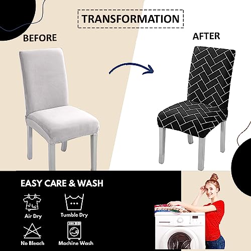 HOTKEI Pack of 2 Black Brick Print Elastic Stretchable Dining Table Chair Cover Seat Cover Protector Slipcover for Dining Table Chair Covers Stretchable 1 Piece Set of 2 Seater