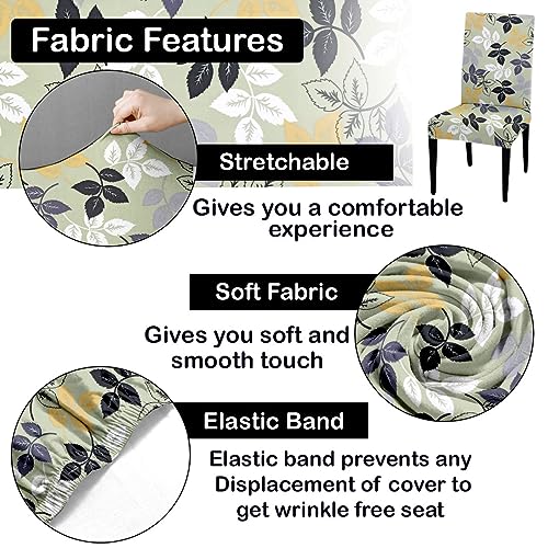 HOTKEI Pack of 6 Light Green Floral Print Dining Table Chair Cover Stretchable Slipcover Seat Protector Removable 1pc Polycotton Dining Chairs Covers for Home Hotel Dining Table Chairs