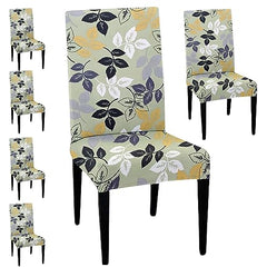 HOTKEI Pack of 6 Light Green Floral Print Dining Table Chair Cover Stretchable Slipcover Seat Protector Removable 1pc Polycotton Dining Chairs Covers for Home Hotel Dining Table Chairs