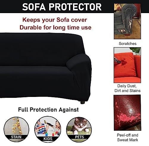 HOTKEI (1 Seater Black Polycotton Big Universal Non-Slip Elastic Stretchable Couch Sofa Set Cover Protector for Single Seater Sofa seat Stretchable Cloth Full Covers