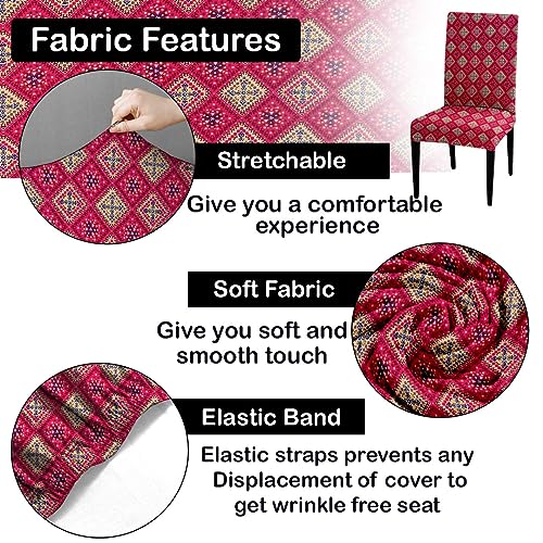 HOTKEI Pack of 2 Pink Geometric Print Dining Table Chair Cover Stretchable Slipcover Seat Protector Removable 1pc Polycotton Dining Chairs Covers for Home Hotel Dining Table Chairs