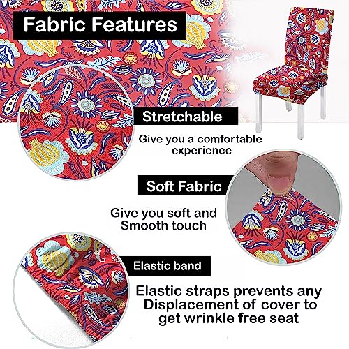 HOTKEI Pack of 2 Red Floral Print Elastic Stretchable Dining Table Chair Seat Cover Protector Slipcover for Dining Table Chair Covers Stretchable 1 Piece Set of 2 Seater