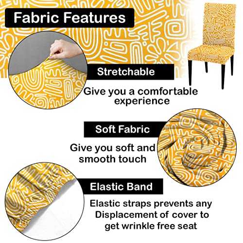 HOTKEI Pack of 6 Yellow Abstract Printed Dining Table Chair Cover Stretchable Slipcover Seat Protector Removable 1pc Polycotton Dining Chairs Covers for Home Hotel Dining Table Chairs